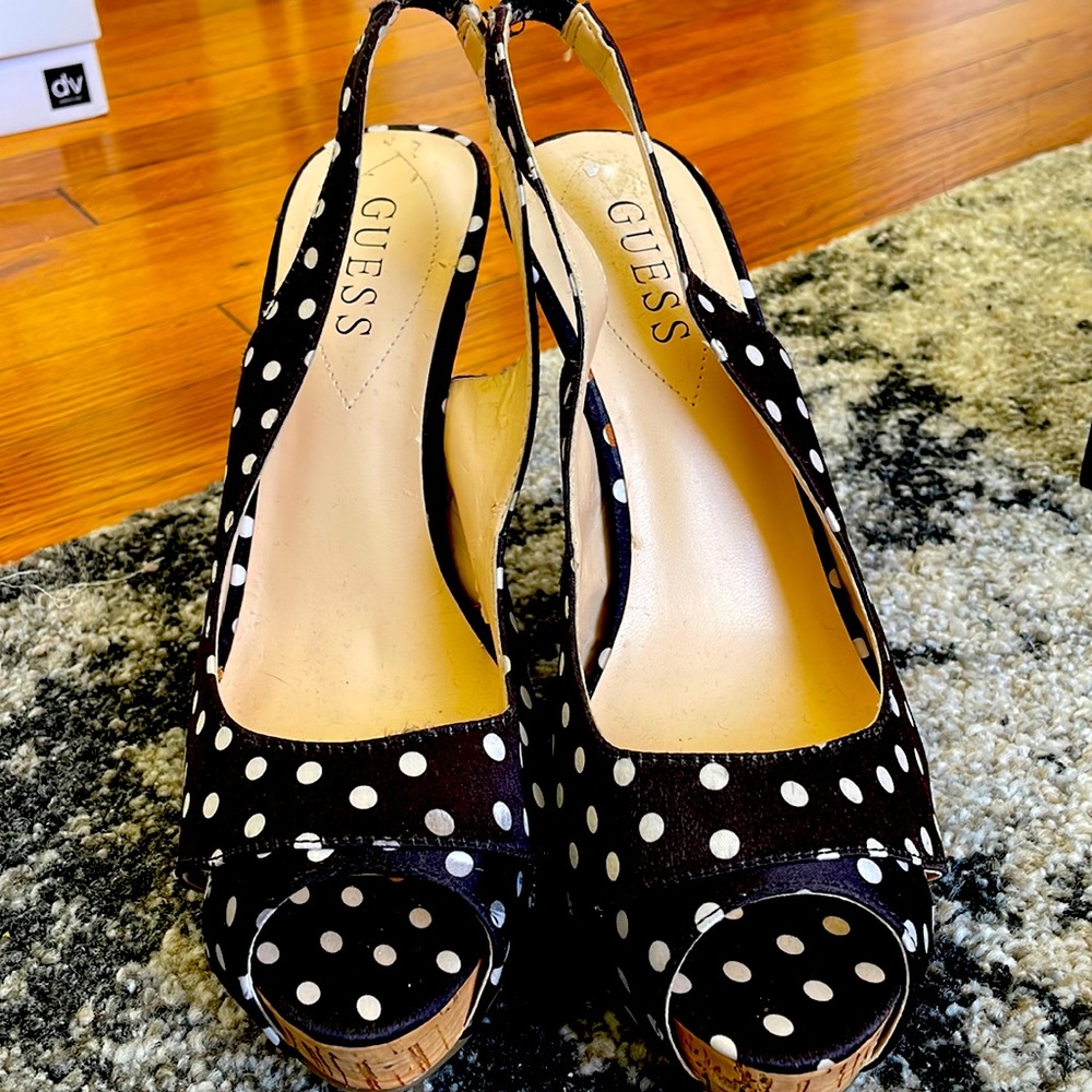 Polka Dot Cork Heel Slingback Pump